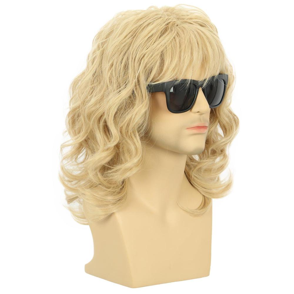 imagekarlery California 70s 80s Rocker Wig Men Women Long Curly Dark Brown Halloween Costume Anime WigBlonde