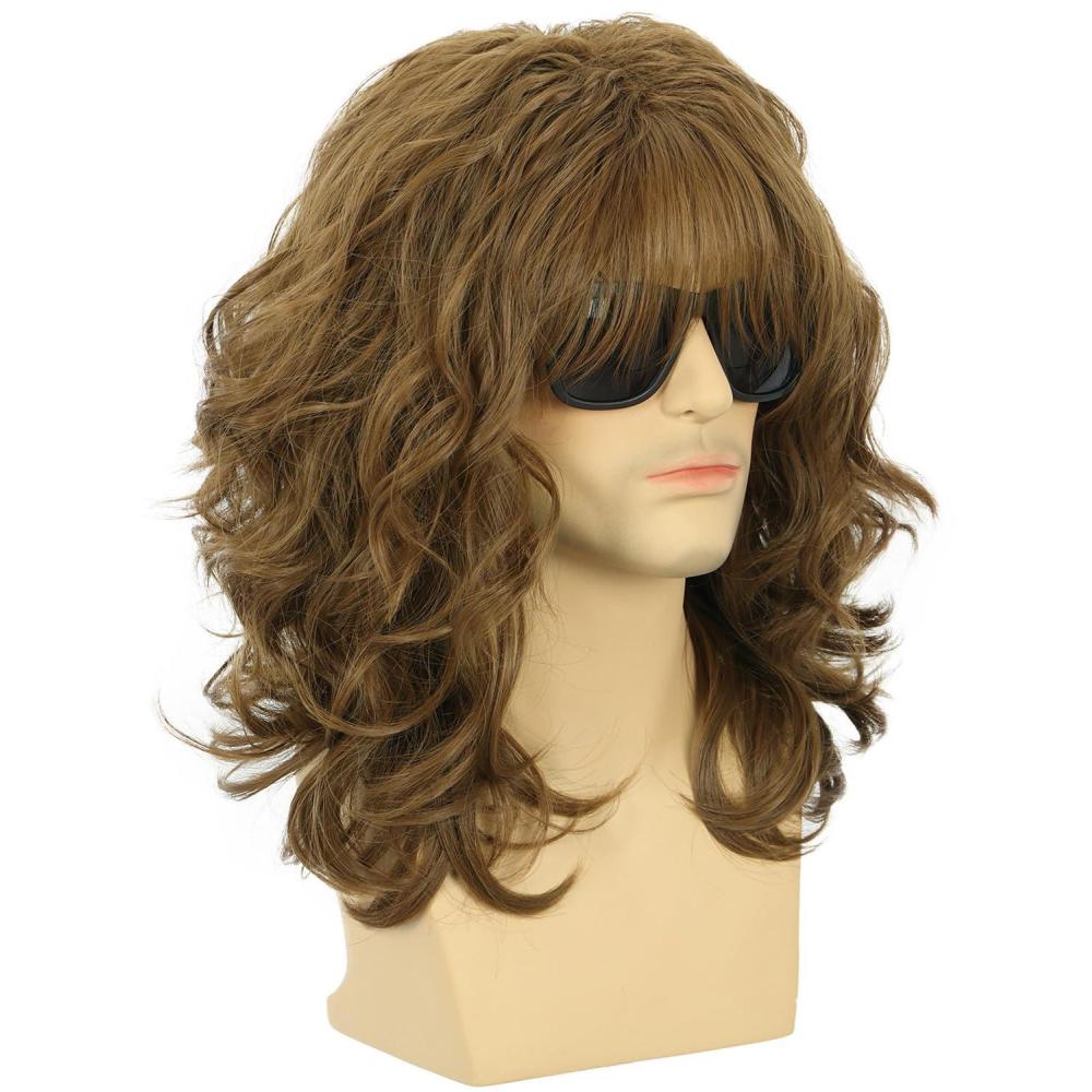 imagekarlery California 70s 80s Rocker Wig Men Women Long Curly Dark Brown Halloween Costume Anime WigBrown