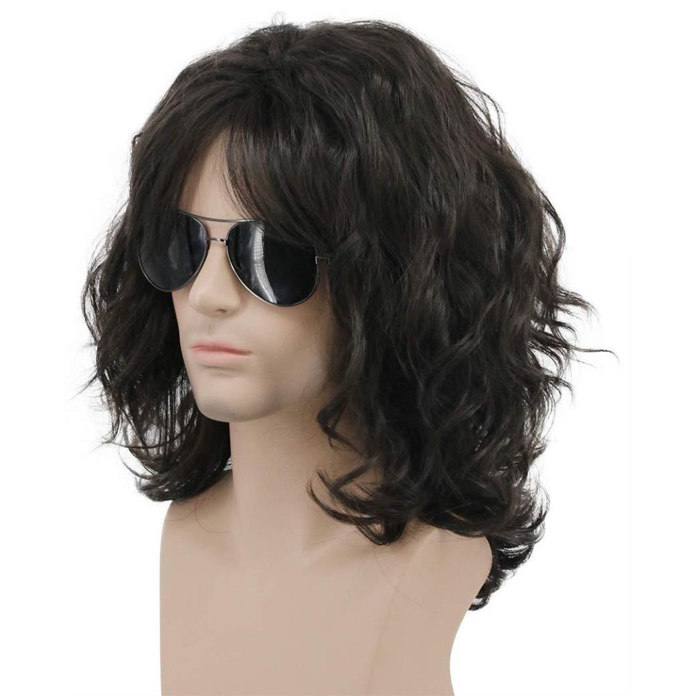 imagekarlery California 70s 80s Rocker Wig Men Women Long Curly Dark Brown Halloween Costume Anime WigDark Brown