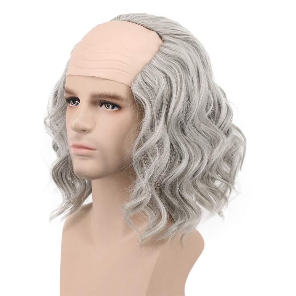 imagekarlery California Colonial Man Short Bob Curly Scientist Bald Wig Halloween Cosplay Anime Costume Party Wig