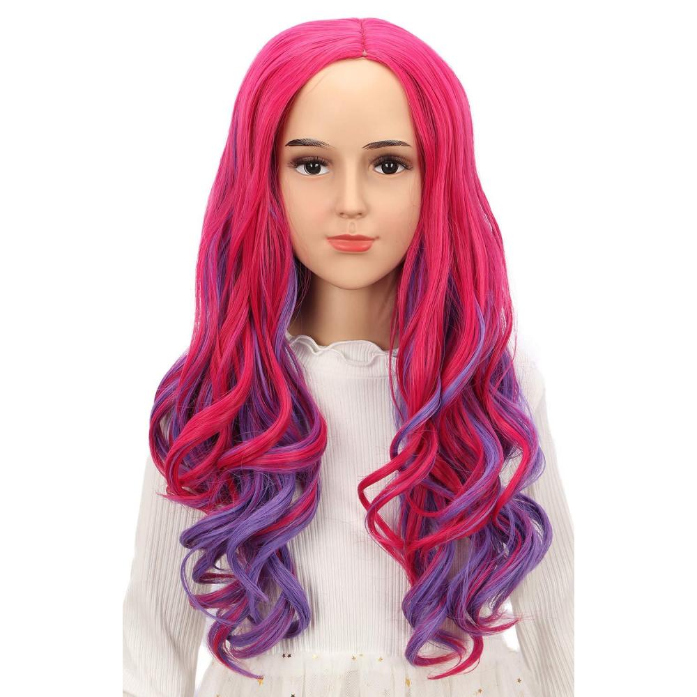 imagekarlery Kids Girls Audrey Wig Long Wave Pink and Purple Cosplay Halloween Costumes Party Wig