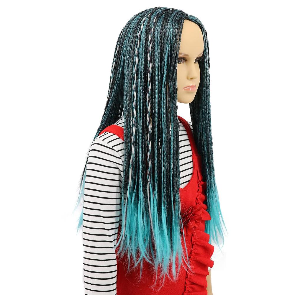 imagekarlery Kids Girls Long Braid Blue and Black Mixed Wig Anime Costume Party Wig