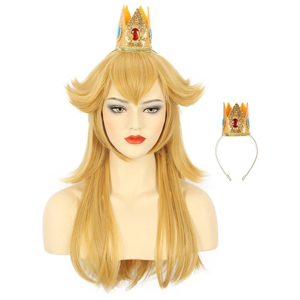 imagekarlery Kids Girls Long Golden Princess Costume Wig with Crown Halloween Cosplay Party WigAdult