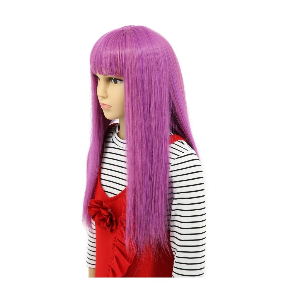imagekarlery Kids Girls Long Straight Purple Wig Halloween Cosplay Anime Costume Party Wig