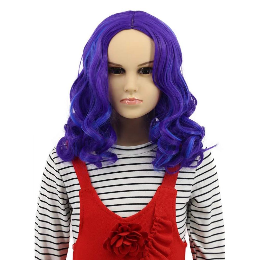imagekarlery Kids Girls Long Wave Purple and Blue Cosplay Wig Halloween Costumes Anime Party Wig