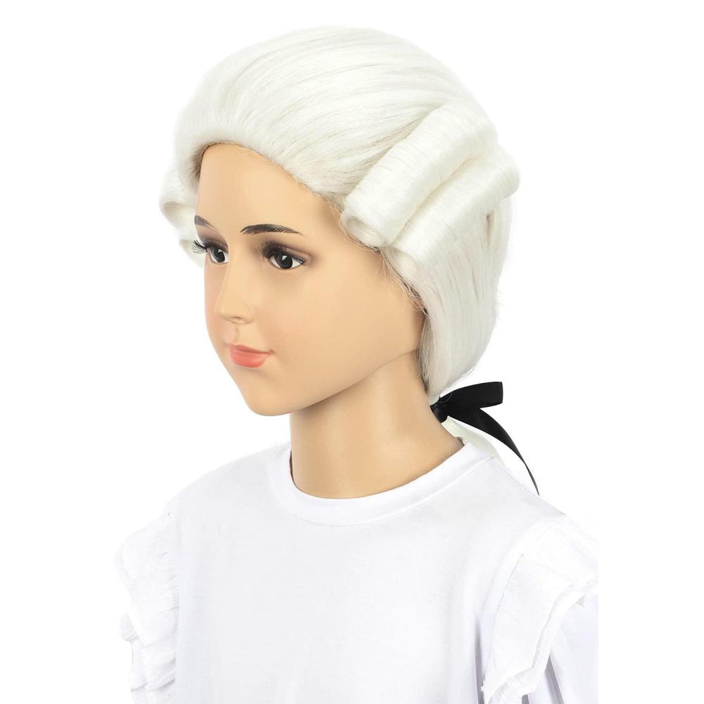 imagekarlery Kids Long Curly White Judge Colonial Powdered Wig Halloween Costume Cosplay Wig