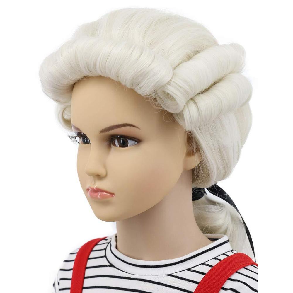 imagekarlery Kids Long Wave Beige Judge Colonial Powdered Wig Halloween Costume Cosplay Wig