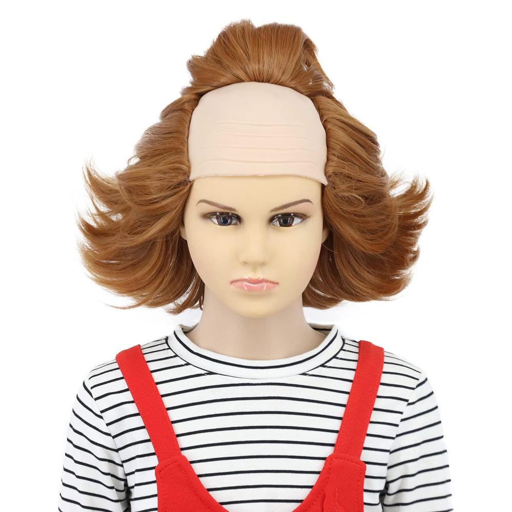 imagekarlery Kids Short Fluffy Brown Curly Bald Wig Horror Anime Cosplay Wig for Halloween Costume Anime Party