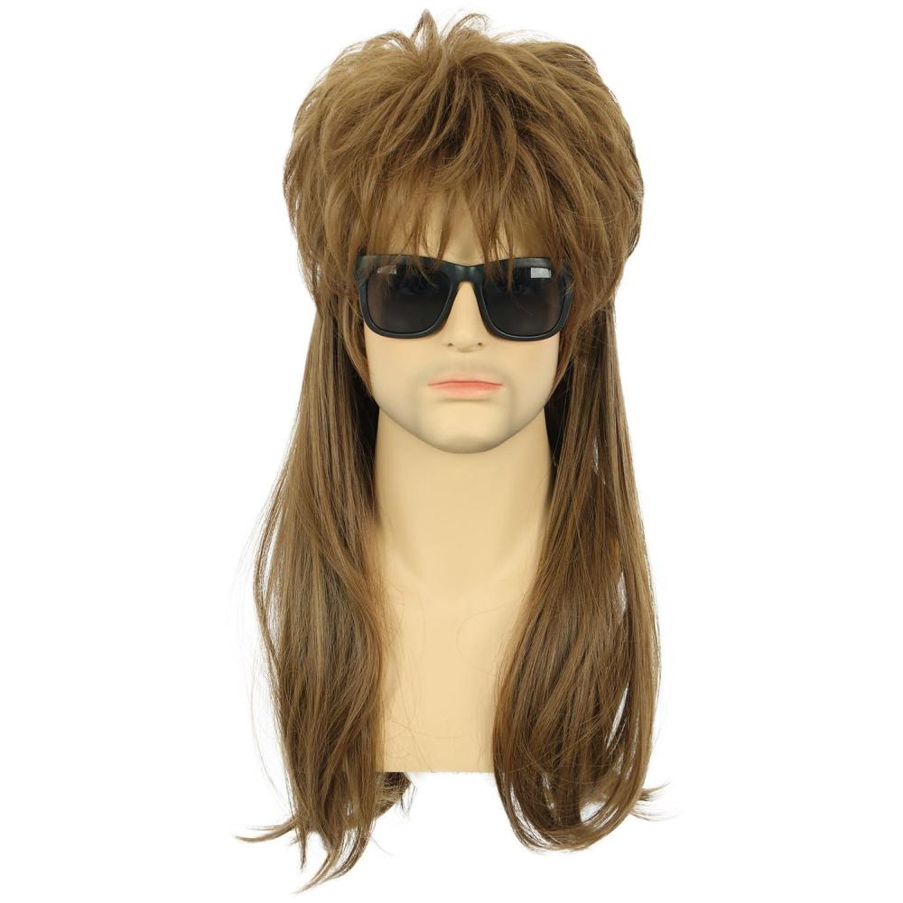 imagekarlery Long Straight Light Brown 70s 80s Disco Mullet Wig Halloween Costume Wig Cosplay Punk Rock WigLight Brown