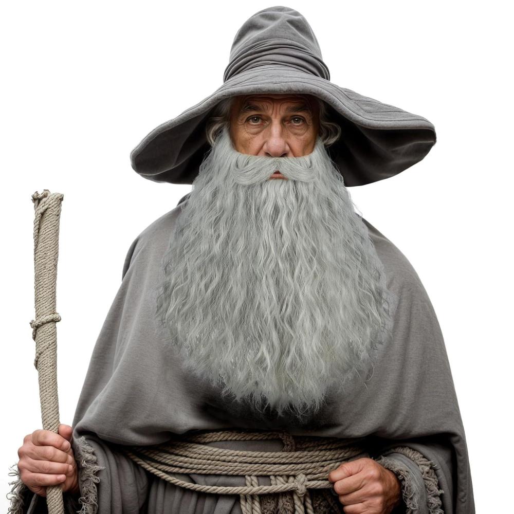 imagekarlery Men Long Curly Grey Wizard Wig and Fake Beard Halloween Cosplay Costume Accessory WigGrey beard only