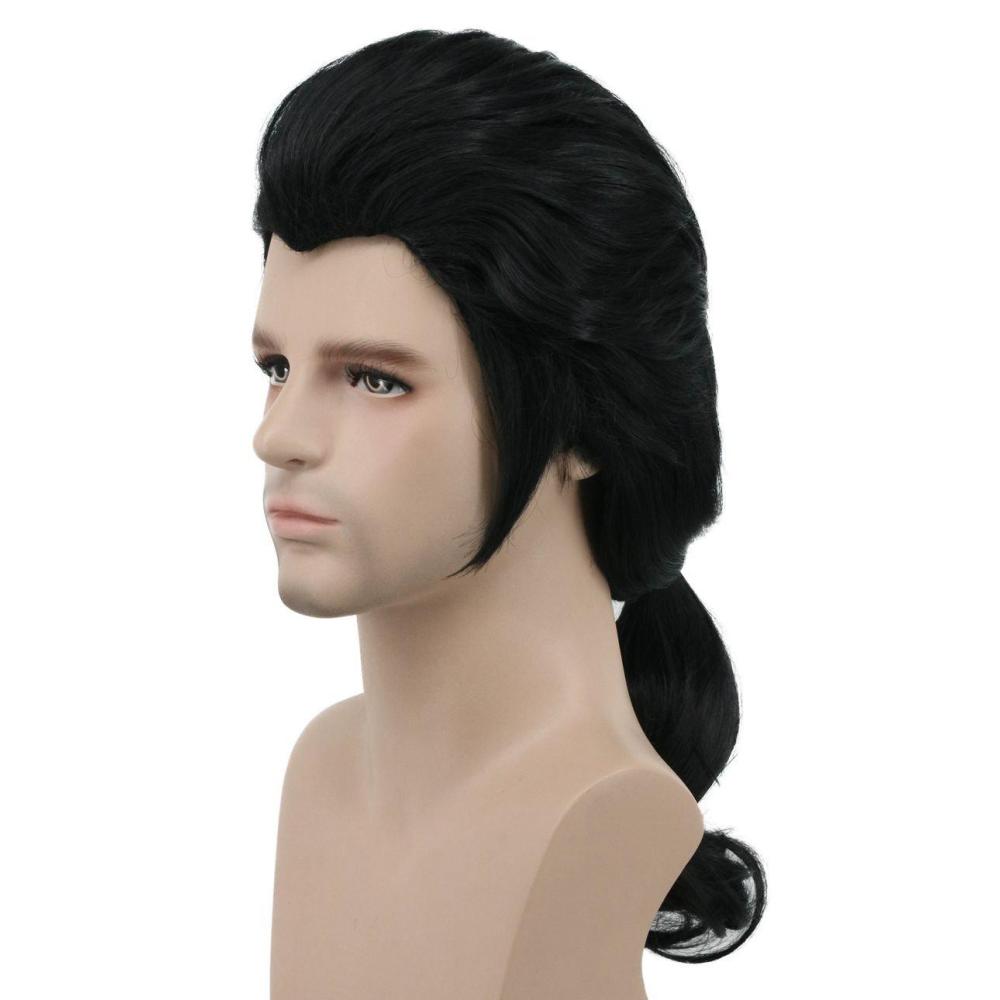 imagekarlery Men Long Wave Black Wig Gaston Colonial Wig Halloween Costume Cosplay WigBlack
