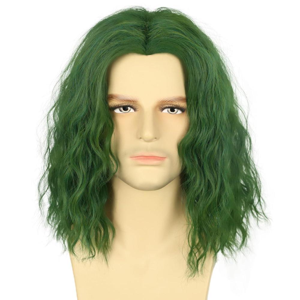 imagekarlery Men Male Women Unisex Short Green Curly Wig Bob Funny Anime Heat Resistant Synthetic Fiber Fluffy Soft Cosplay Event Costume Halloween Party WigGreen