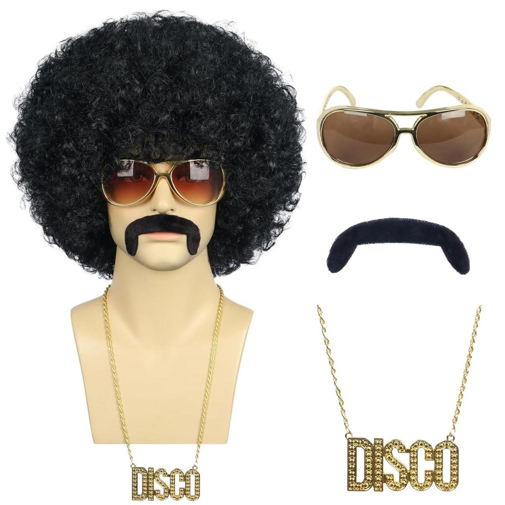 imagekarlery Men Women 70s 80s Short Curly Brown Rocker Party Afro Wig California Halloween Costume Cosplay WigBlack
