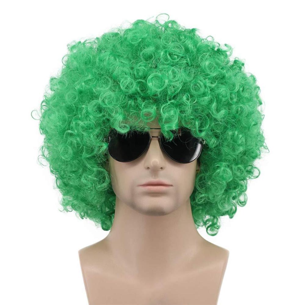imagekarlery Men Women 70s 80s Short Curly Green Rocker Afro Wig California Halloween Costume Cosplay Party Wig