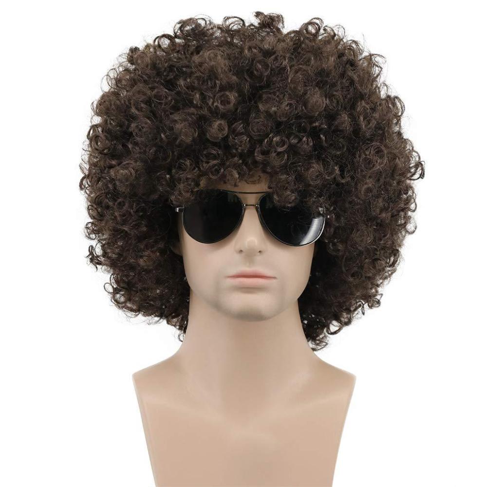 imagekarlery Men Women Afro 70s 80s Short Curly Dark Brown Rocker Party Wig California Halloween Costume Cosplay WigDark Brown