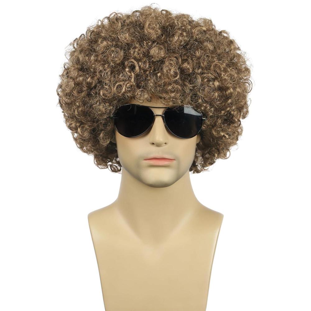 imagekarlery Men Women Afro 70s 80s Short Curly Dark Brown Rocker Party Wig California Halloween Costume Cosplay WigGolden Brown