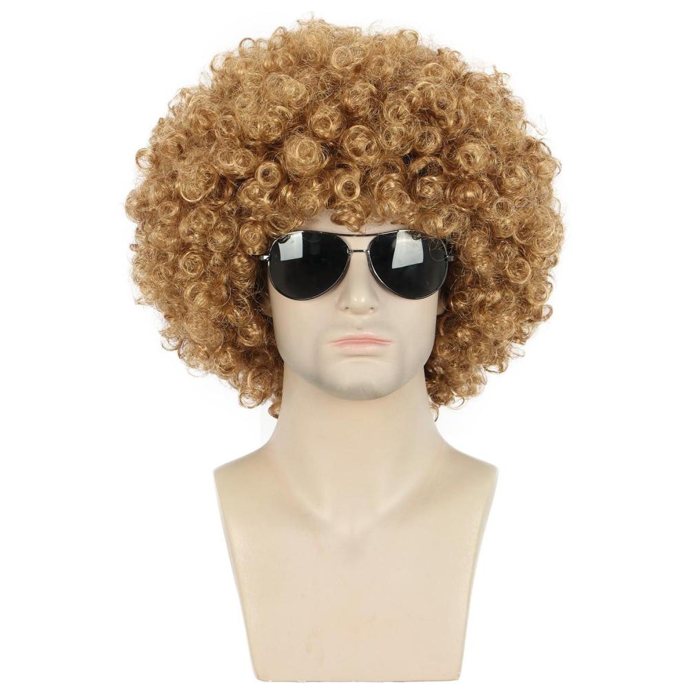 imagekarlery Men Women Afro 70s 80s Short Curly Golden Rocker Party Wig California Halloween Costume Cosplay Wig