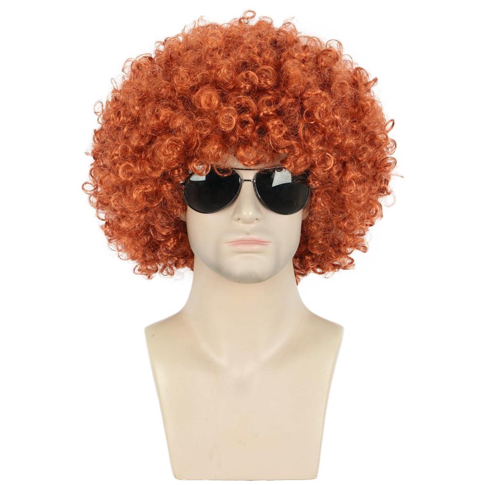 imagekarlery Men Women Afro 70s 80s Short Curly Orange Rocker Party Wig California Halloween Costume Cosplay Wig