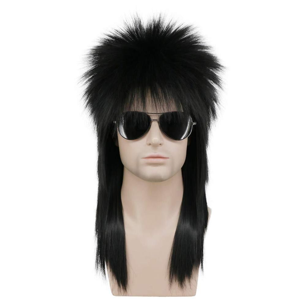imagekarlery Men Women Long Straight Orange Ginger Mullet Wig 70s 80s Heavy Metal Rocker Punk Wig for Cosplay Event Costume Halloween PartyBlack