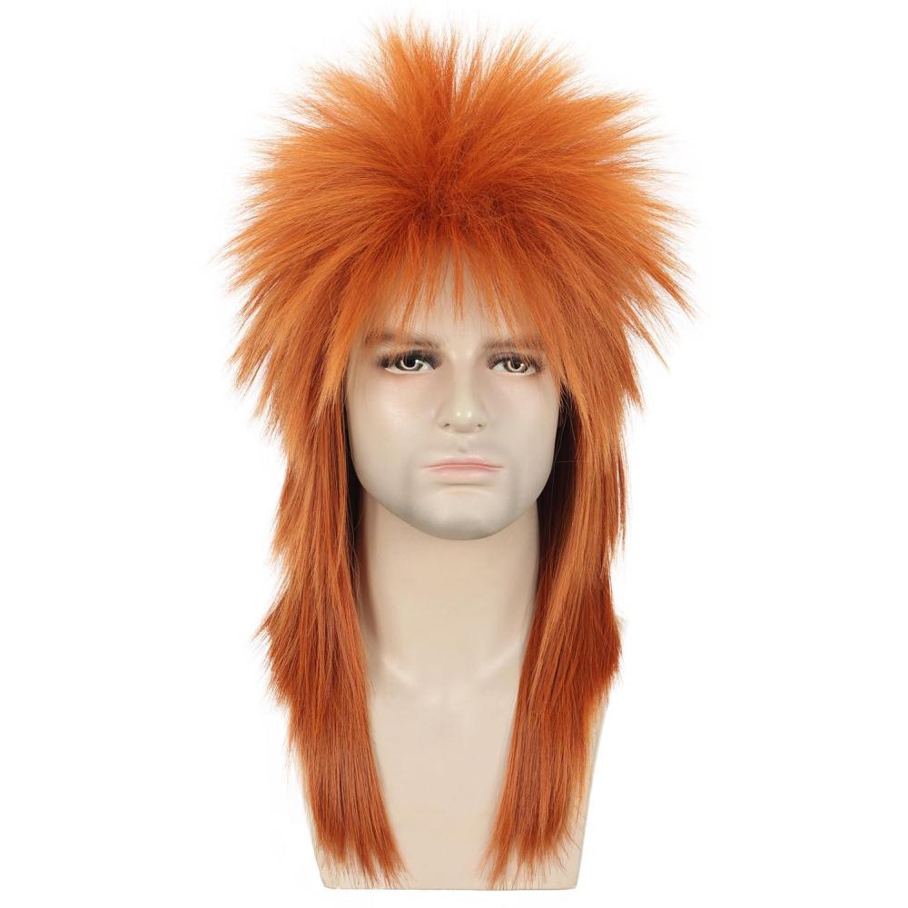 imagekarlery Men Women Long Straight Orange Ginger Mullet Wig 70s 80s Heavy Metal Rocker Punk Wig for Cosplay Event Costume Halloween PartyOrange