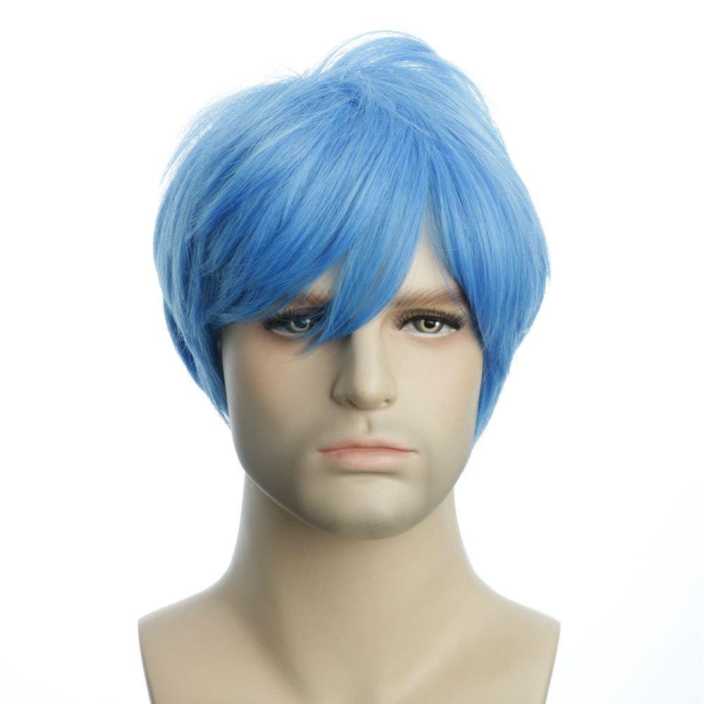 imagekarlery Mens Handsome Blue Short Fluffy Straight Unisex Baby Hair Helloween Costume Wig Anime Cosplay Party Wig