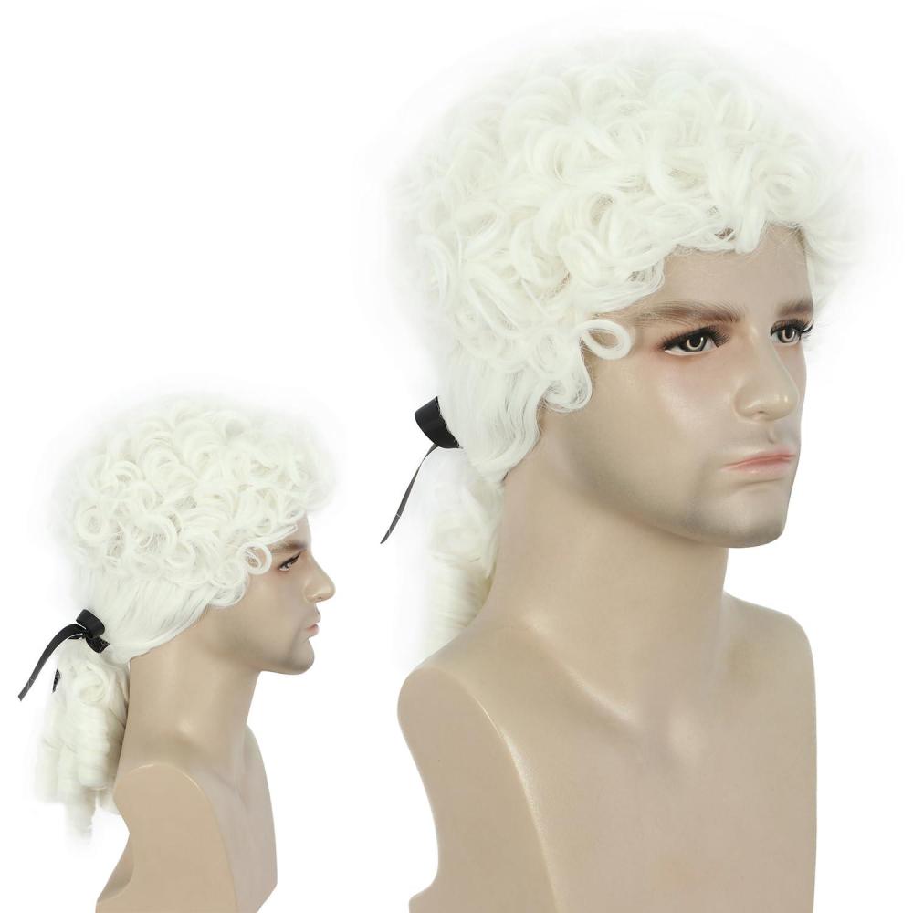imagekarlery Mens Womens Long Curly White Wig Judge Colonial Renaissance Halloween Costume Cosplay Wig
