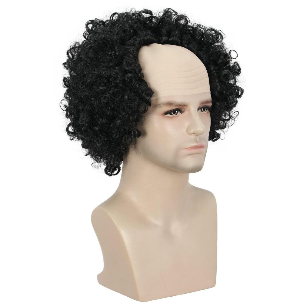 imagekarlery Old Man Short Curly Black Bald Cap Wig Afro Wig for Halloween Cosplay PartyBlack