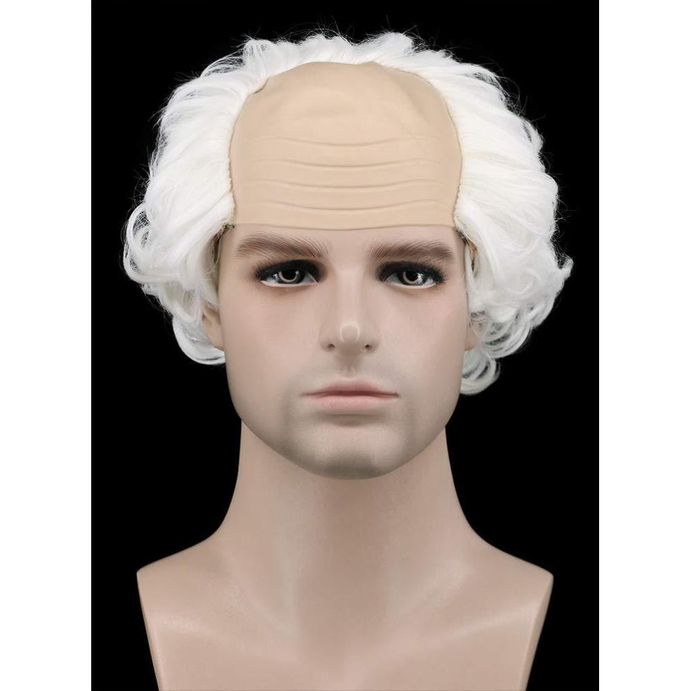 imagekarlery Short Curly Grey Fits Old Man Bald Cap Wig Grandpa Halloween Cosplay Anime Costume Party WigWhite