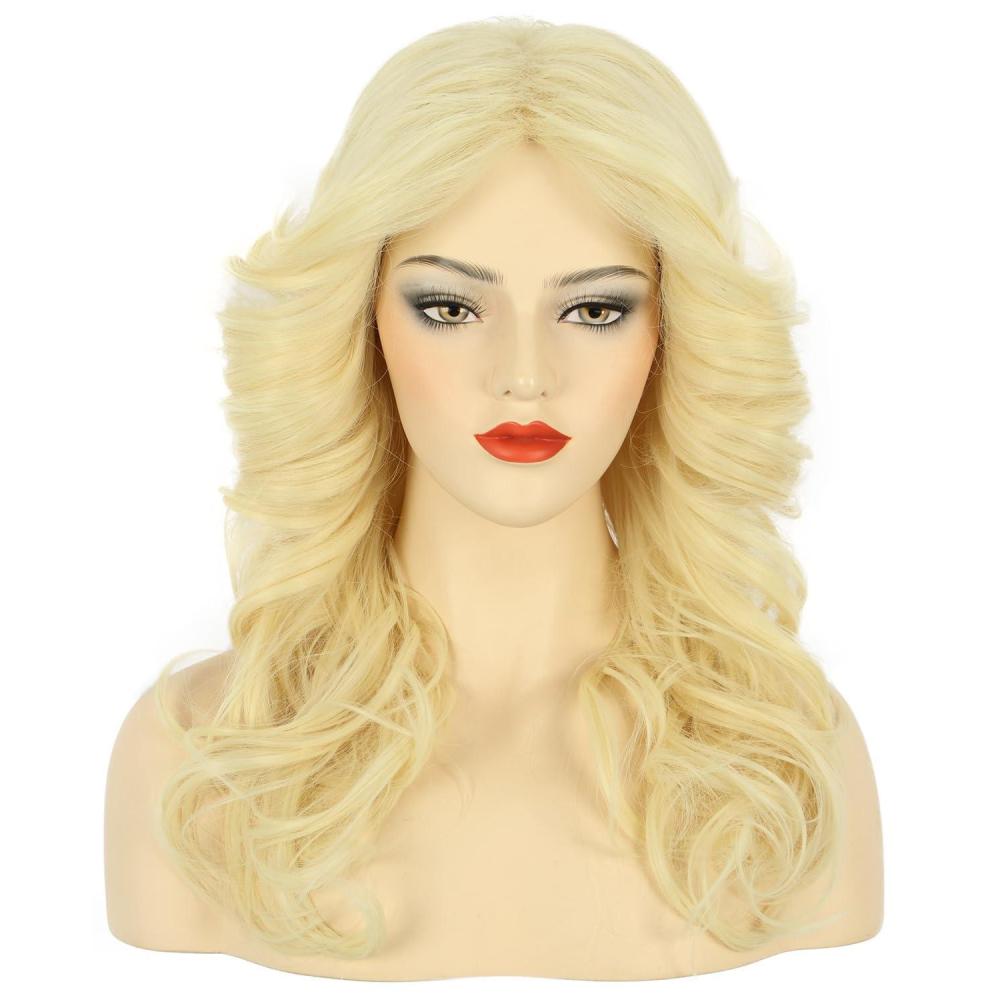 imagekarlery Women 70s Feathered Wig Long Brown Wave Disco Wig Singer Highlight Dyed Vintage Costume for Party Fashion AccessoryBlonde