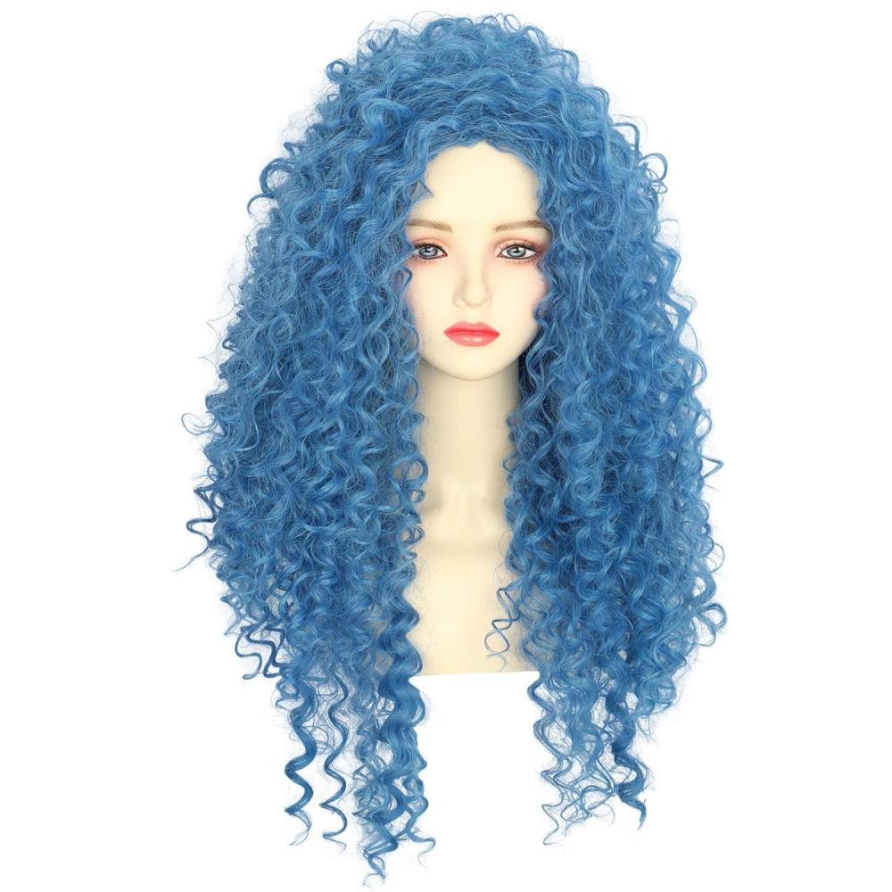 imagekarlery Women Adult Long Blue Curly Wig Halloween Cosplay Party Costume Wig