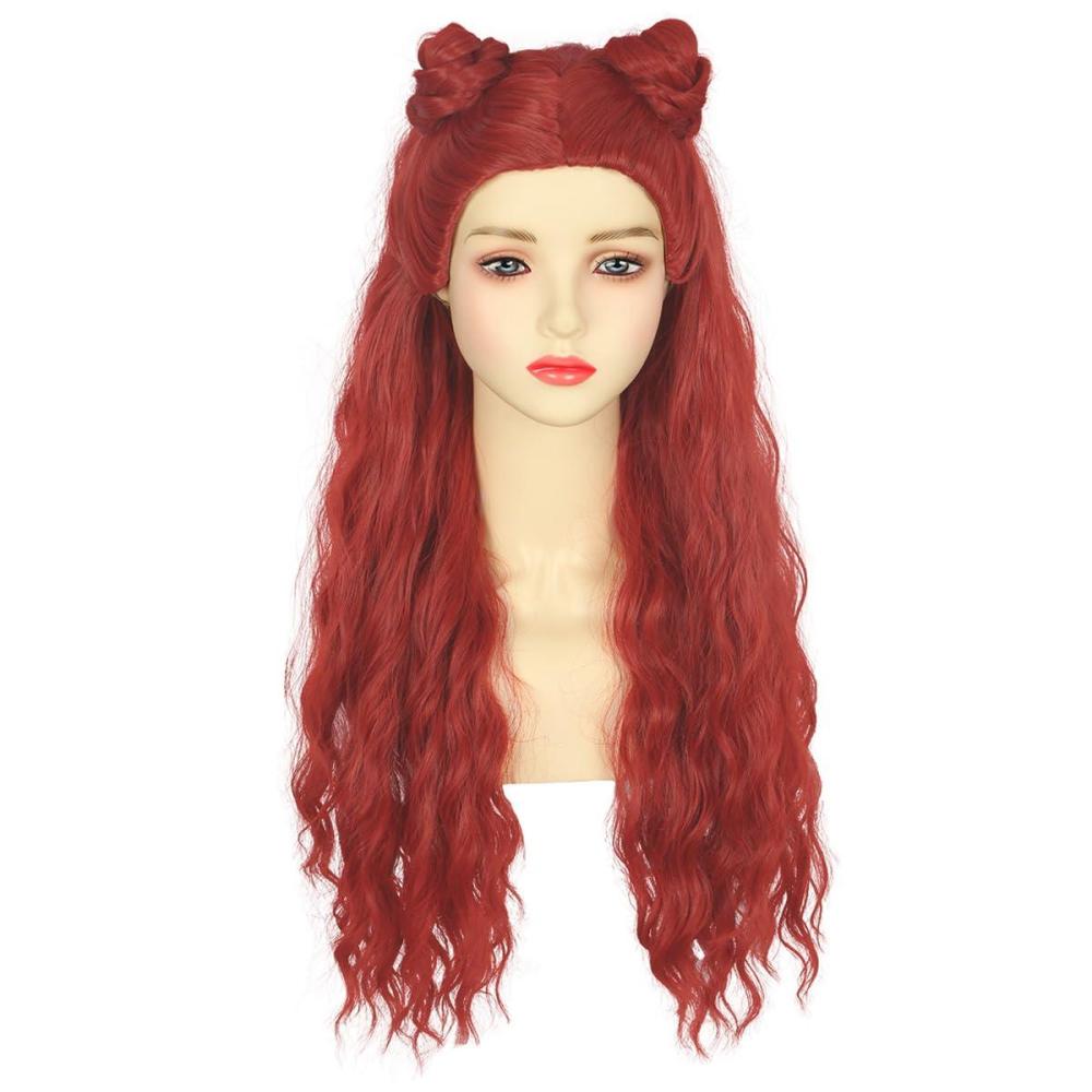 imagekarlery Women Adult Long Red Curly Wig with Buns Halloween Cosplay Party Costume Wig
