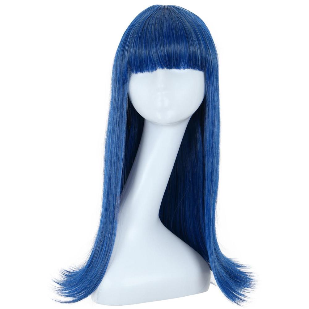 imagekarlery Women Adult Long Straight Blue Wig with Bangs Halloween Cosplay Party Costume Wig