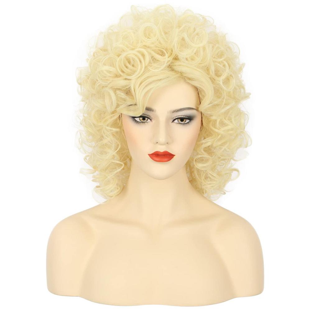 imagekarlery Women Long Big Blonde Wave Curly Wig Retro Singer Cosplay Wig for Halloween Party Fashion Costume