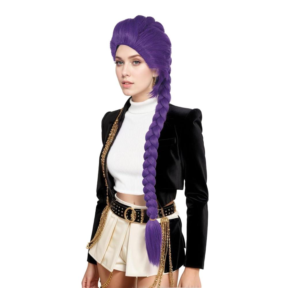 imagekarlery Women Long Straight Hot Pink Wig with 2 Ponytails Cartoon Anime Movie Cosplay Adult Wig Heat Resistant Synthetic Fiber Brethable Adjustable Size for Halloween Costume PartyPurple