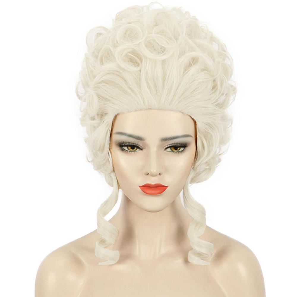 imagekarlery Women Short White Blonde Curly Wig Queen Colonial Wig Halloween Party Costume Wig