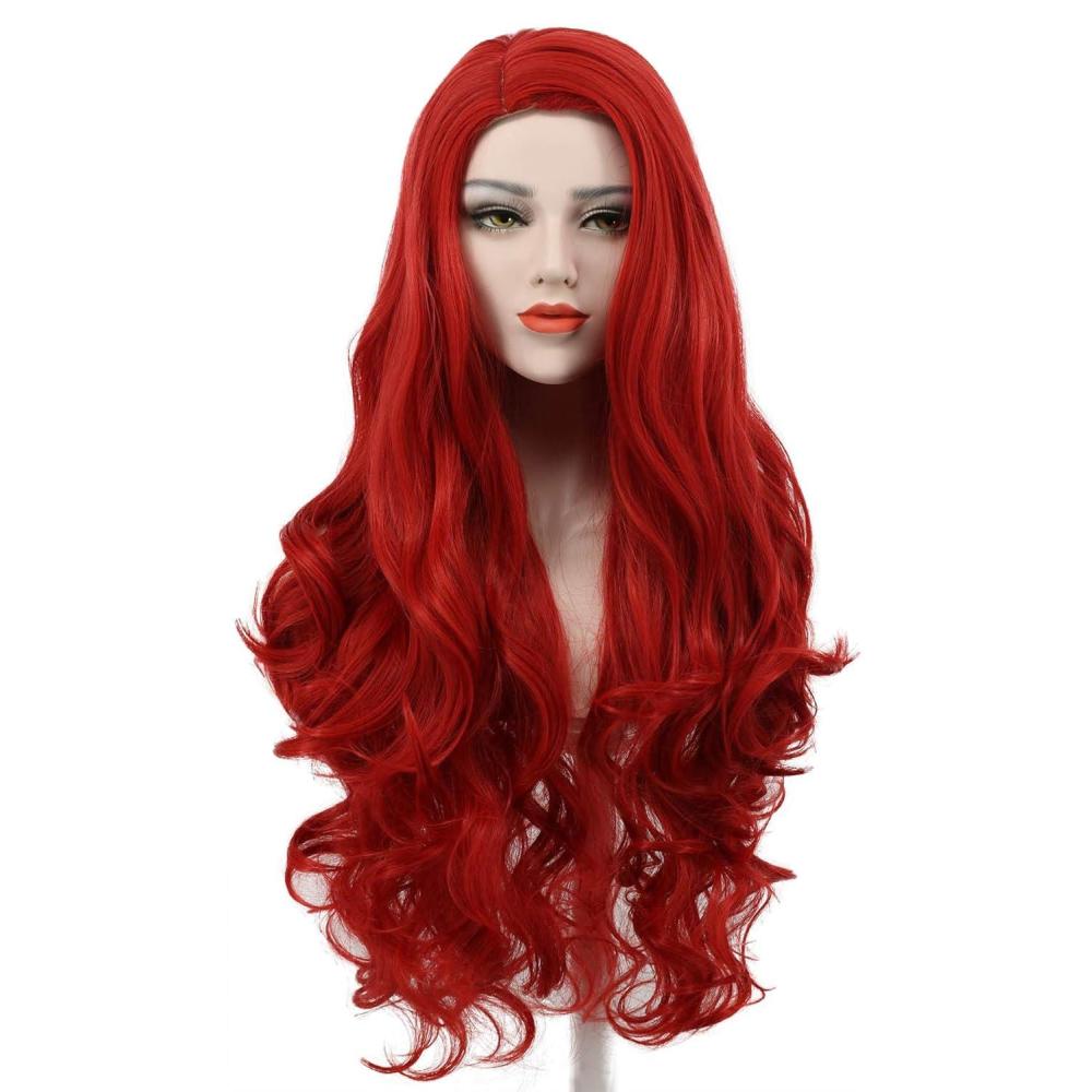 imagekarlery Womens Long Wave Red Hair Halloween Cosplay Wig Anime Costume Party WigRed