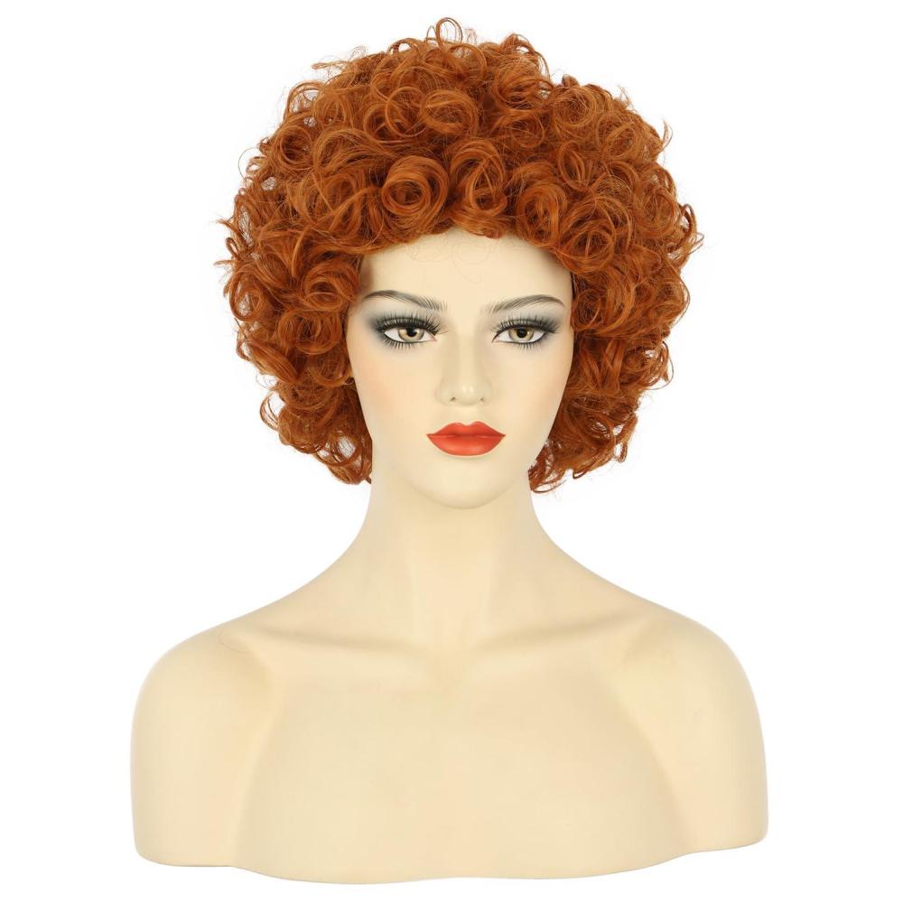 imagekarlery Womens Short Curly Brown Afro Wig 70s 80s Disco Hippie Halloween Cosplay Party WigOrange