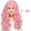 imageGirls Long Pink Wave Wig with Barrette Halloween Cosplay Party Costume Wig