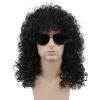 imagekarlery 70s 80s Mens Long Curly Black Wig Afro Punk Rocker Halloween Party Costume WigBlack