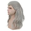 imagekarlery Adult Men Long Wave Silver Gray Wig Halloween Cosplay Costume Party Wig