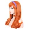 imagekarlery Adult Women Long Curly Orange Bangs Wig Halloween Cosplay Costume Party Wig Free Purple Headband and Wig Cap
