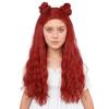 imagekarlery Girls Long Red Curly Wig with Buns Halloween Cosplay Party Costume Wig
