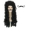 imagekarlery Long Curly Black Wig and Moustache Halloween Pirate Captain Cosplay Party Costume Wig