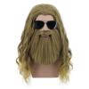 imagekarlery Men Long Curly Golden Brown Beard Wig Anime Costume Wig for Halloween Cosplay Party