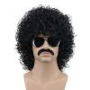 imagekarlery Mens Short Curly Black Mustache Beard Afro Wig California Rocker Disco Halloween Cosplay Anime Costume Party Wig BlackBlack