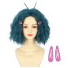 imagekarlery Women Adult Short Green and Blue Curly Wig with 2 Hairpins Halloween Cosplay Party Costume Wig