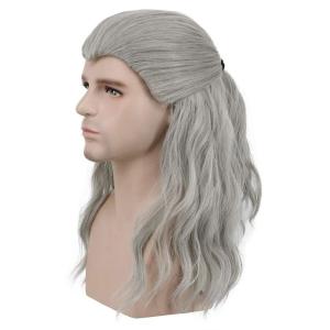 karlery Adult Men Long Wave Silver Gray Wig Halloween Cosplay Costume Party Wig