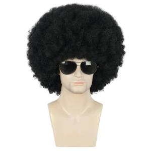 karlery Adult Men Women Afro 70s 80s Curly Black Wig Rocker Party Wig California Halloween Costume Wig(Black)