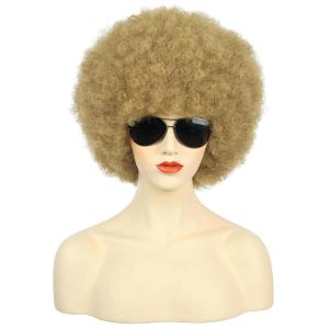 karlery Adult Men Women Afro 70s 80s Curly Black Wig Rocker Party Wig California Halloween Costume Wig(Blonde)