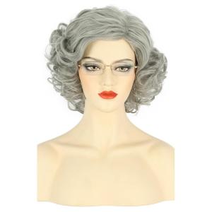 karlery Adult Women Old Lady Wig Short Curly Gray Black Root Wig Natural Looking Daily for Cosplay Costume Party(Gray)